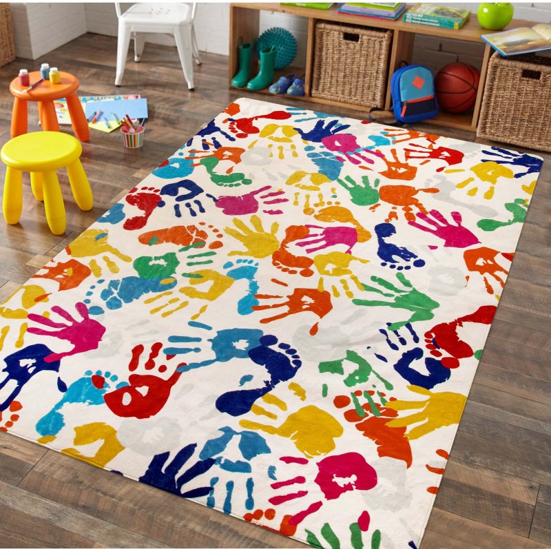 STARUIA Handprints and Footprints Large Kids Rug 5'x7', Washable Colorful Area Rug for Nursery Room, Non-Slip Play Mat Ultra Soft Indoor Carpet for Bedroom Playroom Classroom - Image 2